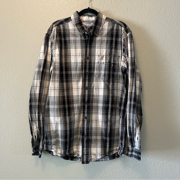 Carhartt Shirt Adult Large Black Button Up Camp Casual Work Wear Outdoors Mens - Picture 1 of 4